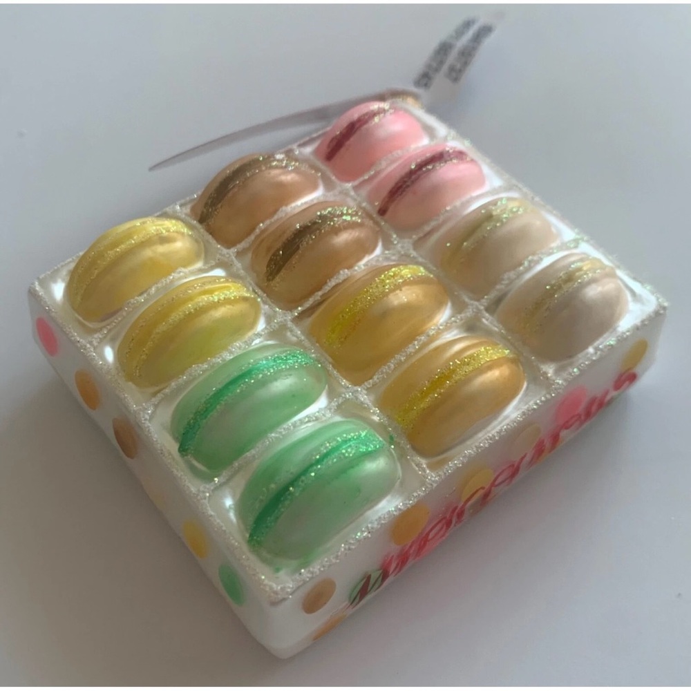 NWT Anthropologie Box Of Macaroons Dessert Hand Blown Glass Ornament